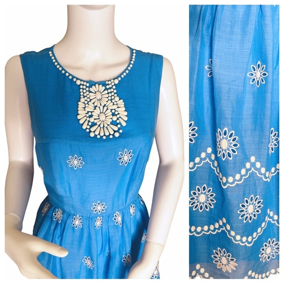 NWT Collette Dinnigan Summer Sky Short Day Dress with Cutwork Embroidery Size L. - Picture 5 of 11